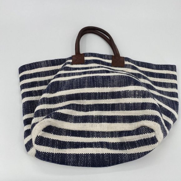 Crown & Ivy Women's Tote Bag Blue Ivory 100% Cotton Shopping Gym Beach - Picture 12 of 12